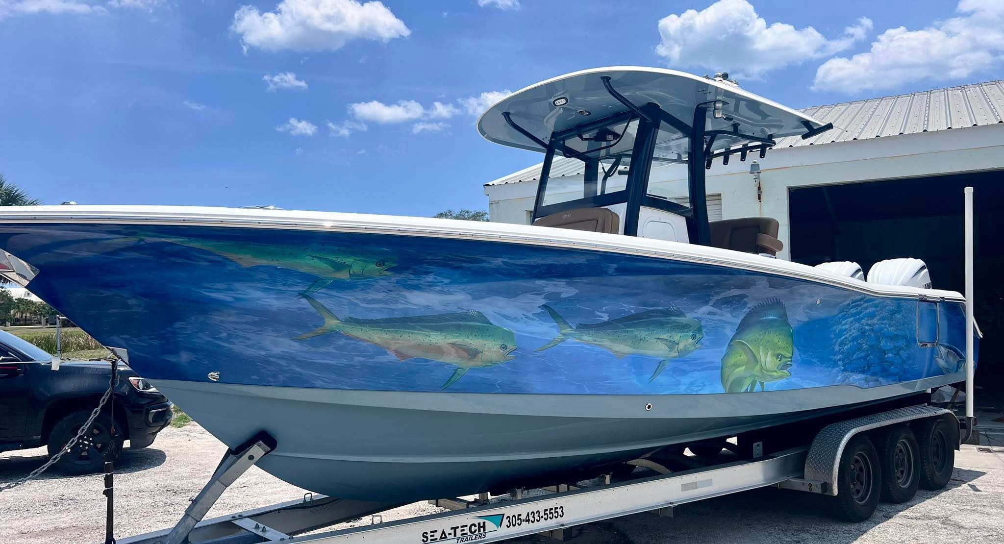 Custom marine boat graphics by Wrap Giants